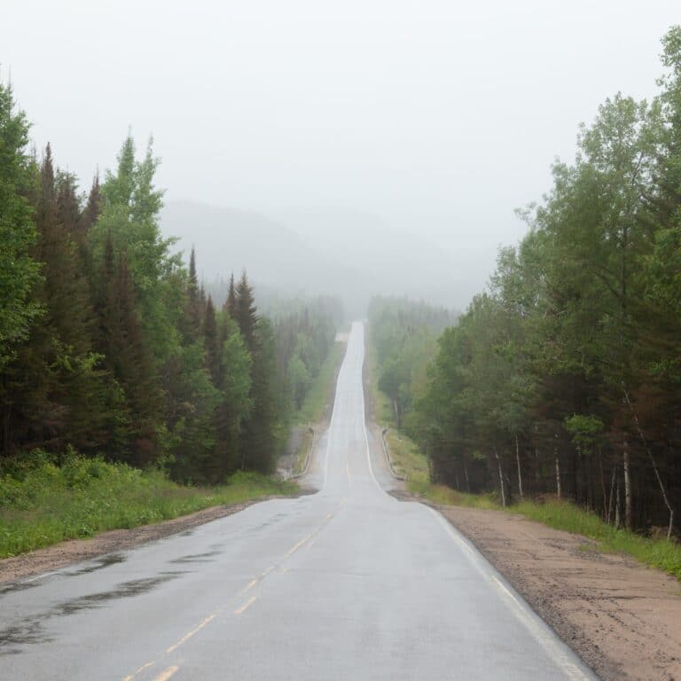 Foggy Trans-Labrador Highway TLH Quebec Canada