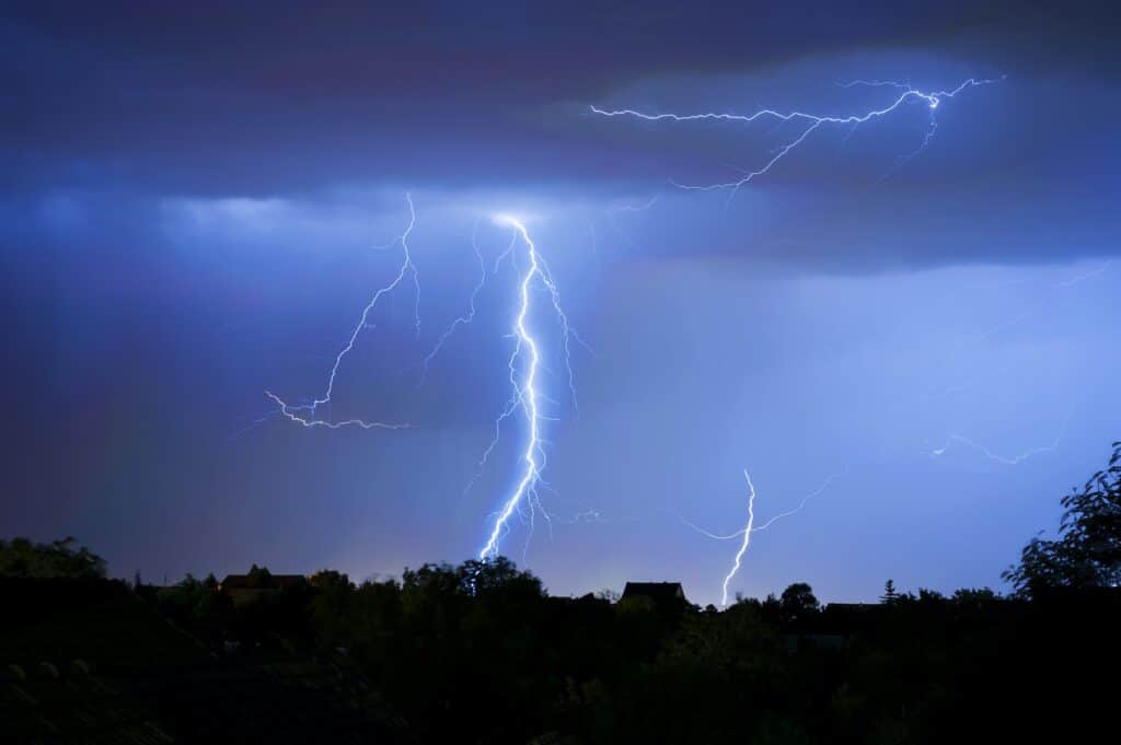 Number of Lightnings in Dark, Stormy Night, Summer Storm